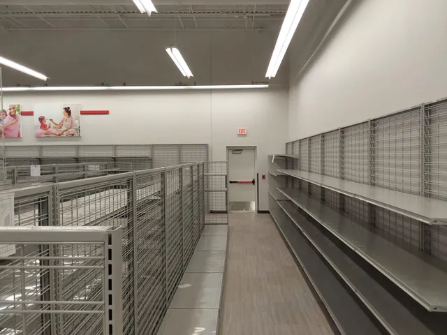 Burlington store wall shelving along finished drywall