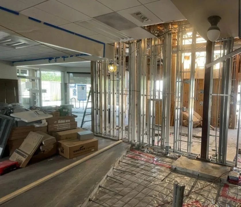 Metal stud framing on a retail renovation