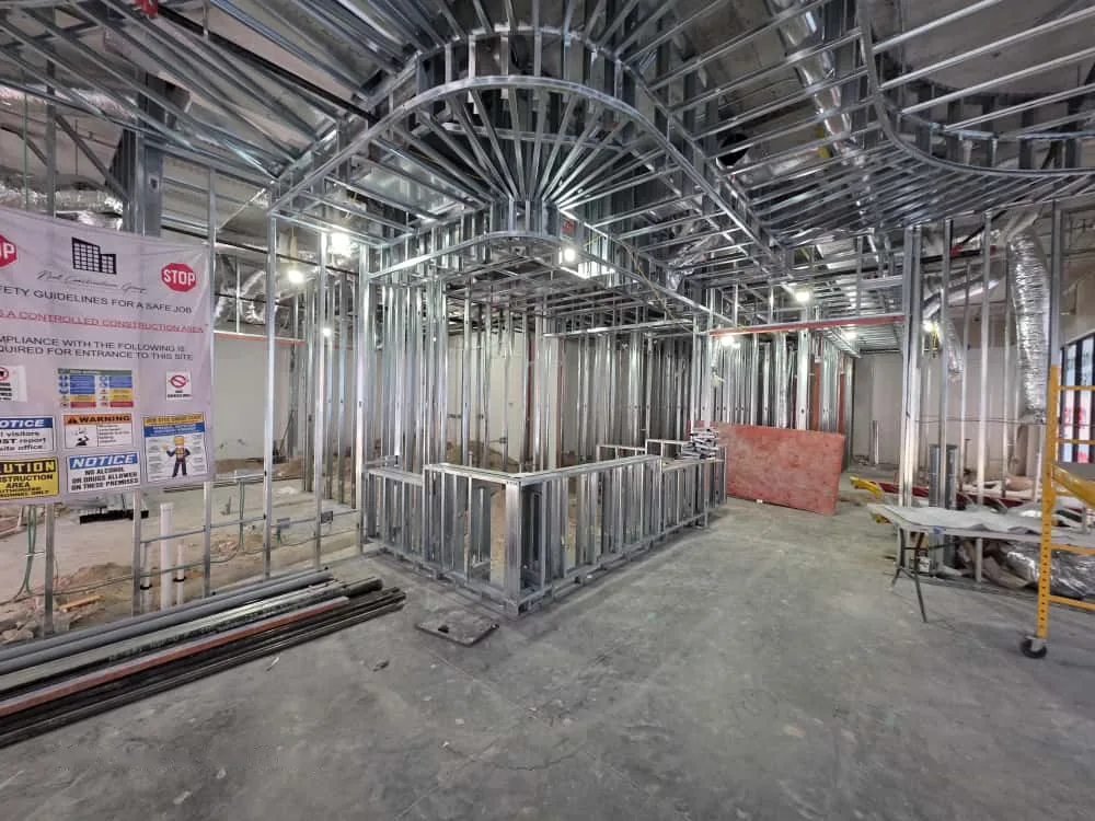Metal stud framing for a commercial interior